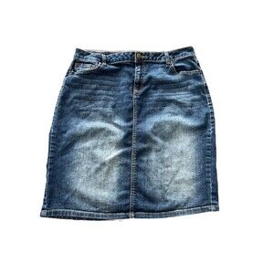 Westport Denim Midi Skirt Womens 10 Blue Jean Stretch Modest Pencil Slit Western